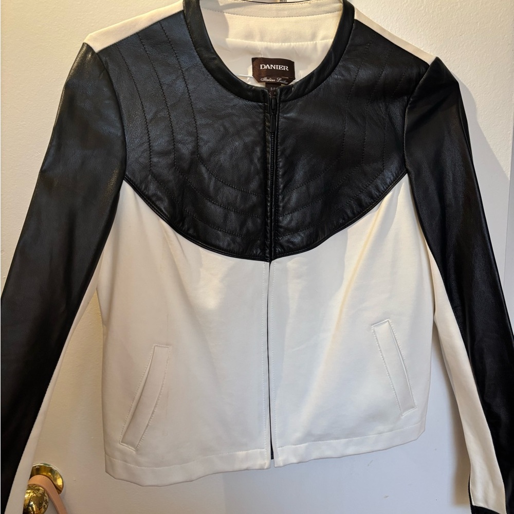 Danier Black and White Leather Jacket